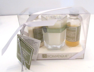 Aromatique Eden Isle Collection Clean Green Spa Body Wash-Lotion-Candle Gift Set