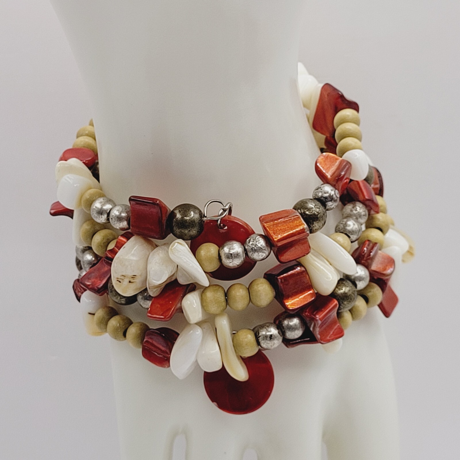 Chunky Wrap Memory Wire Glass Shell Colorful Boho… - image 4