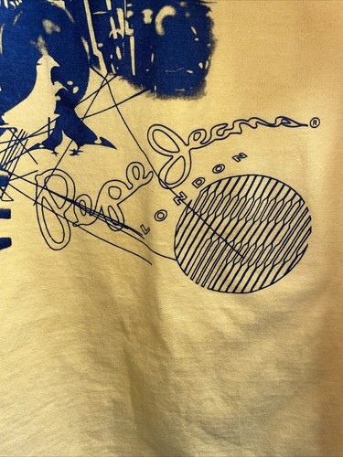 VINTAGE Pepe Jeans London T Shirt Mens 2XL Yellow Black Hip Hop Y2K Gorpcore - Picture 7 of 11