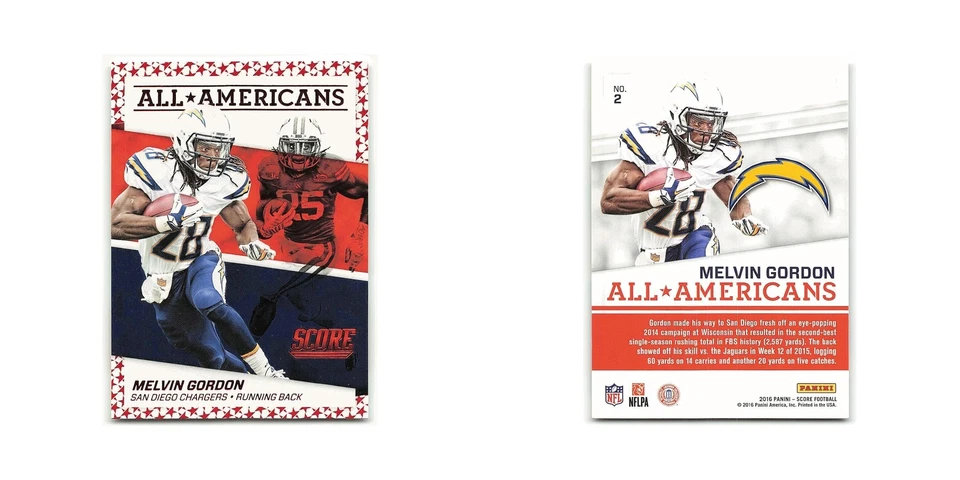 Melvin Gordon 2016 Score All-Americans Red #2 San Diego Chargers NM - Image 3 of 3