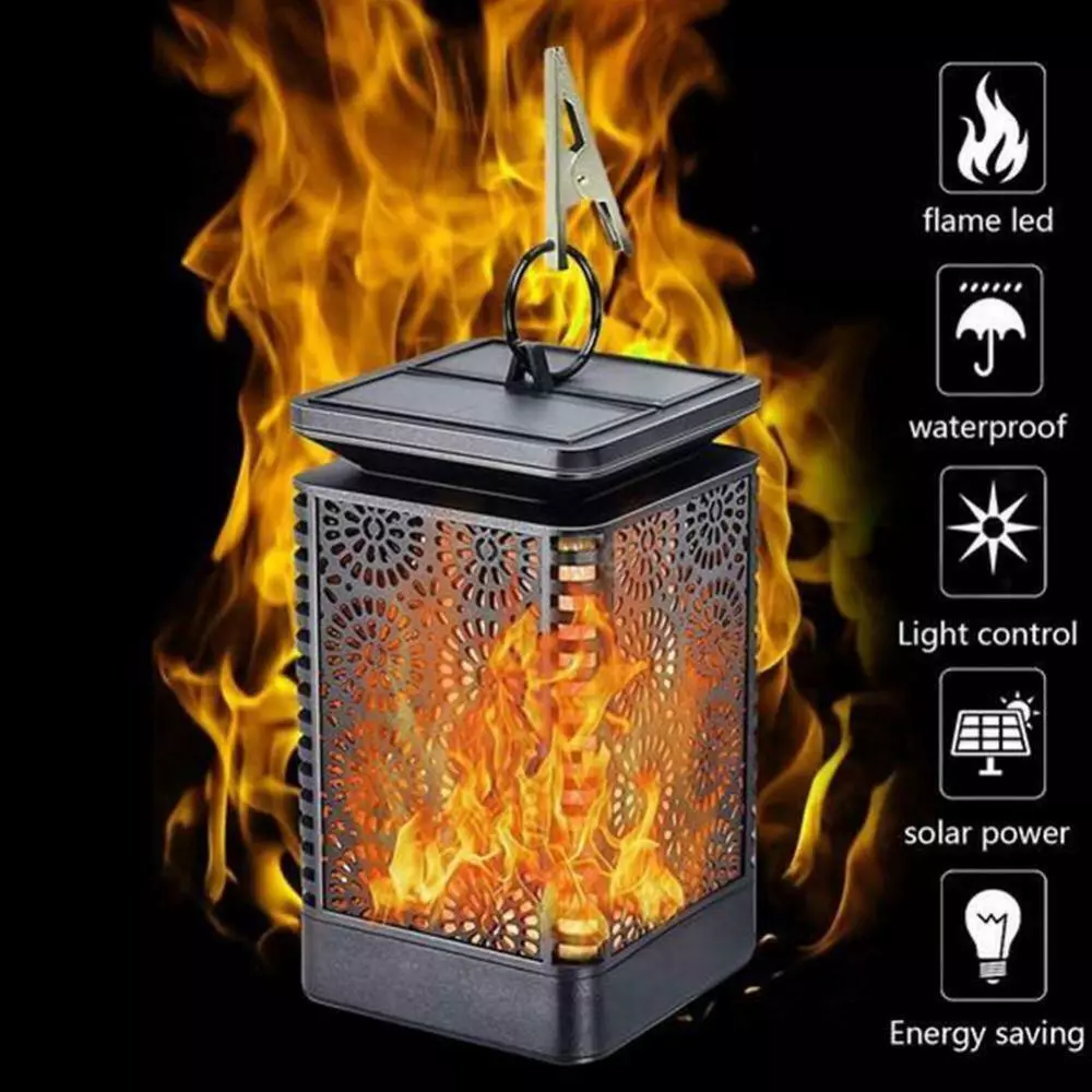 Flickering Flame Effect Solar LED Lantern Light Waterproof Garden