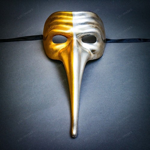 Gold Silver Plague Doctor Halloween Venetian Zanni Nose Masquerade Party Mask - Picture 4 of 4