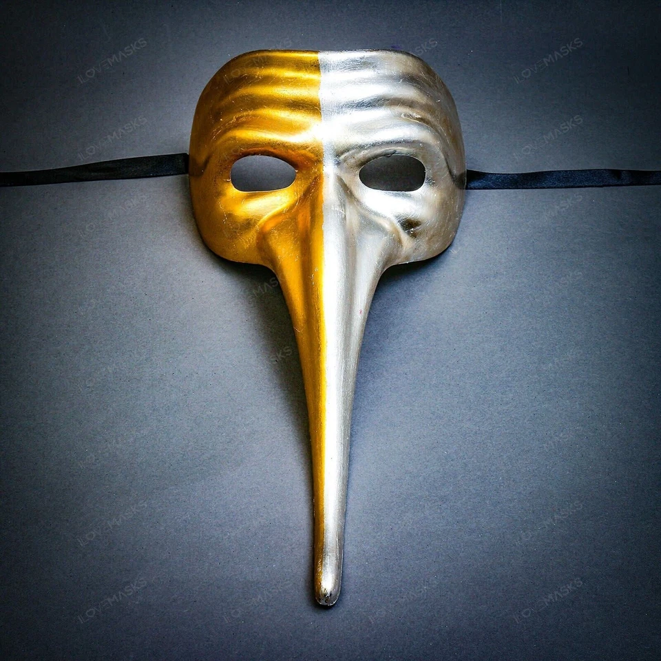 Gold Silver Plague Doctor Halloween Venetian Zanni Nose Masquerade Party Mask - Image 4 of 4