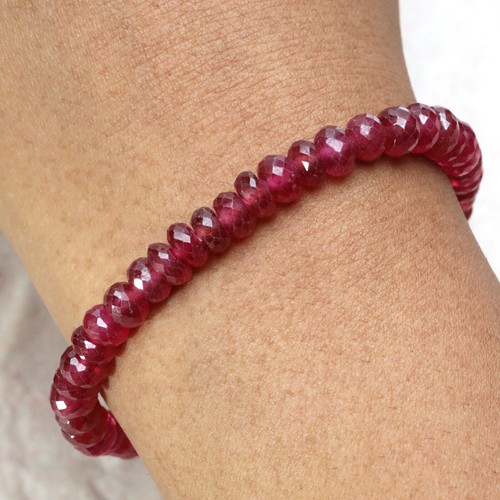 80cts Natural Burma GF. Ruby Gemstone Bracelet Rondelle Faceted Beads bracelet - Picture 11 of 11