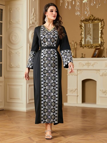 Ramadan Dubai Muslim Women Embroidery Maxi Dress Kaftan Turkey Islamic Caftan - Picture 15 of 22
