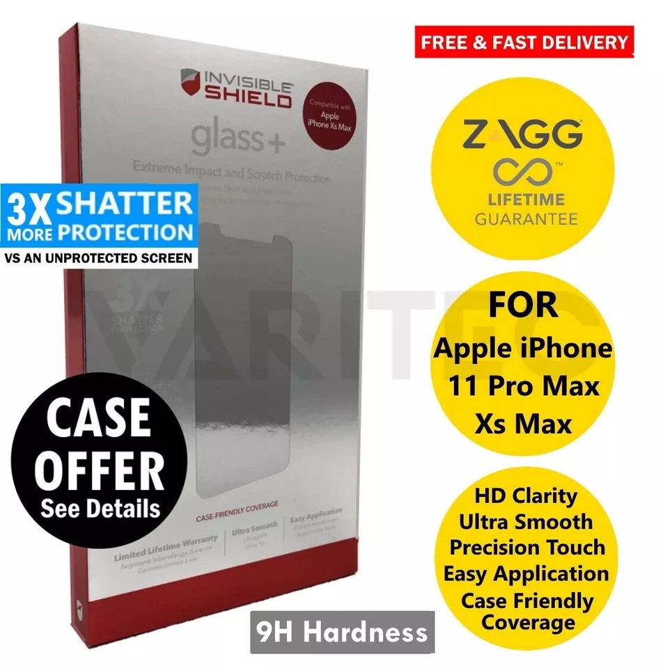 Zagg Glass Screen Saver Cover + Clear Gel Silicone Impact Case for iPhone XS Max - Image 2 of 4