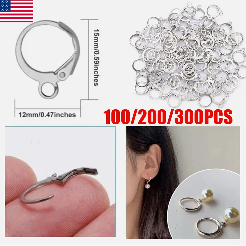 Lot Round Leverback Earwires Stainless Steel Lever Ear Wires Earring Findings US - Image 3 of 4