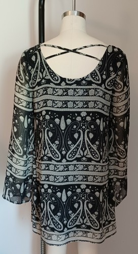 Blusa túnica blanca y negra Blu Pepper para mujer talla L - Imagen 3 de 6