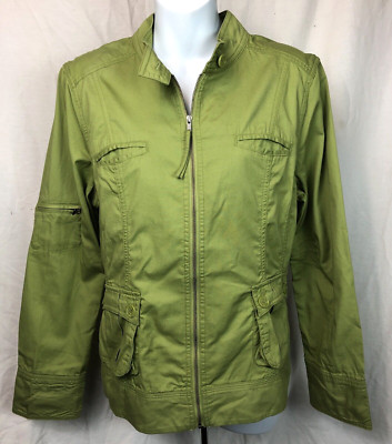 Christopher Banks Cafe Racer Light Jacket L Green Zip Up Pockets Miltary Pop Y2K