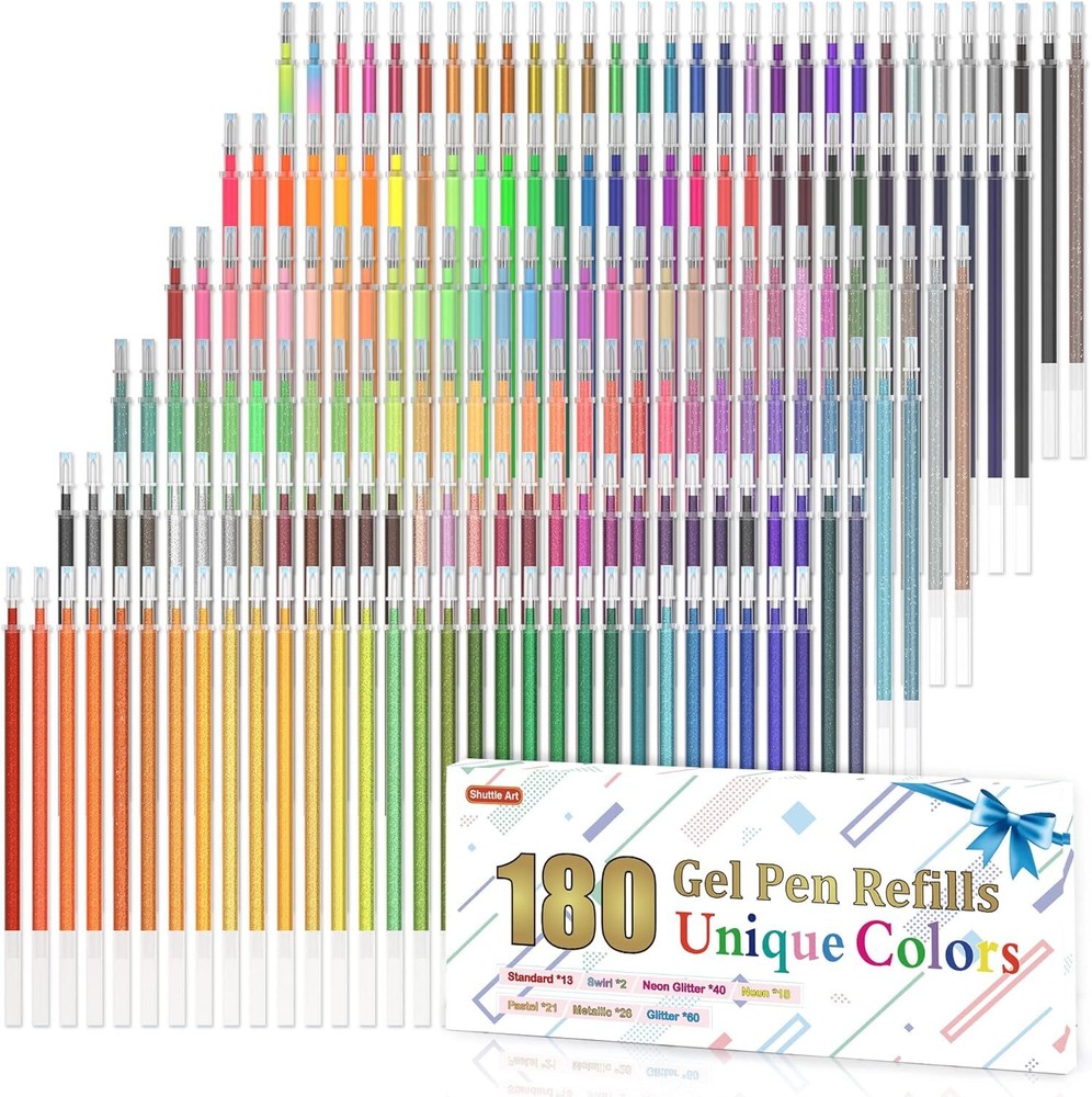 Gel Pen Refills, Shuttle Art 180 Colors (No 180 Count (Pack of 1), 180