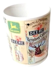 GIBSON JOHN DEERE REINDEER CULTIVATOR FARM TRACTOR CERAMIC COFFEE MUG CUP