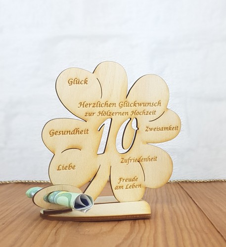 Geschenk Zum 10. Hochzeitstag Für Freunde Geschenk zum 10. Hochzeitstag-Hölzerne mit Wunschname Kleeblatt 11cm