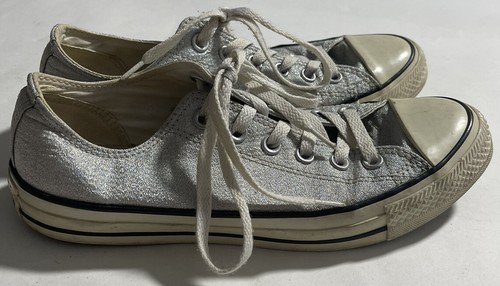 Converse All Star Silver Glitter Low Top Sneakers Women’s Size 8 Men’s Size 6 - Picture 2 of 6