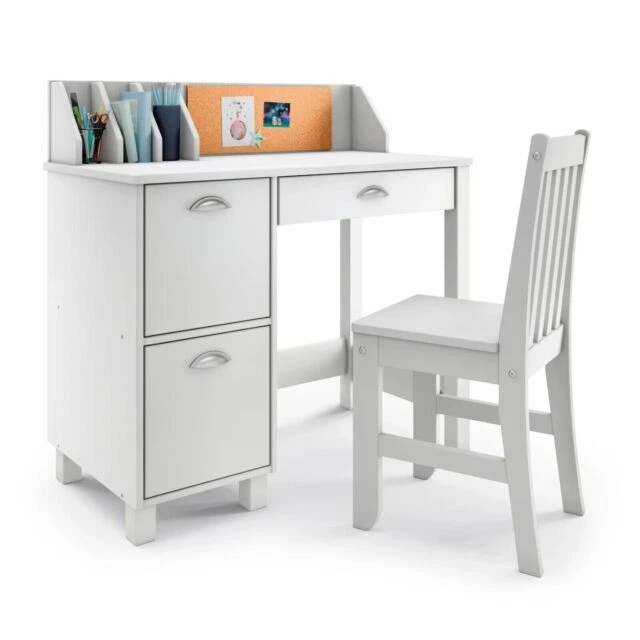 BUILT Wooden White Study Desk with Chair - White