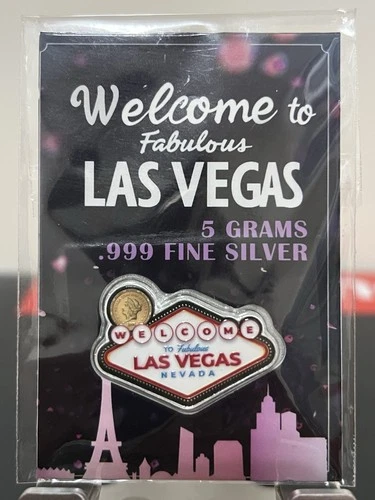 Fine Silver 5G Art Bars Las Vegas Welcome To Las Vegas Design Sealed .999 Silver