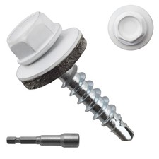 300pcs 10 x 1 White Hex Head Self-Drilling Metal Roofing Screws, EPDM Washer