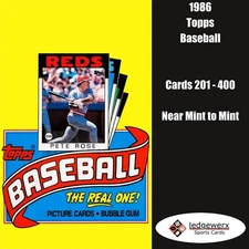 1986 Topps Baseball - Complete Your Set, Cards 201-400 NM to Mint