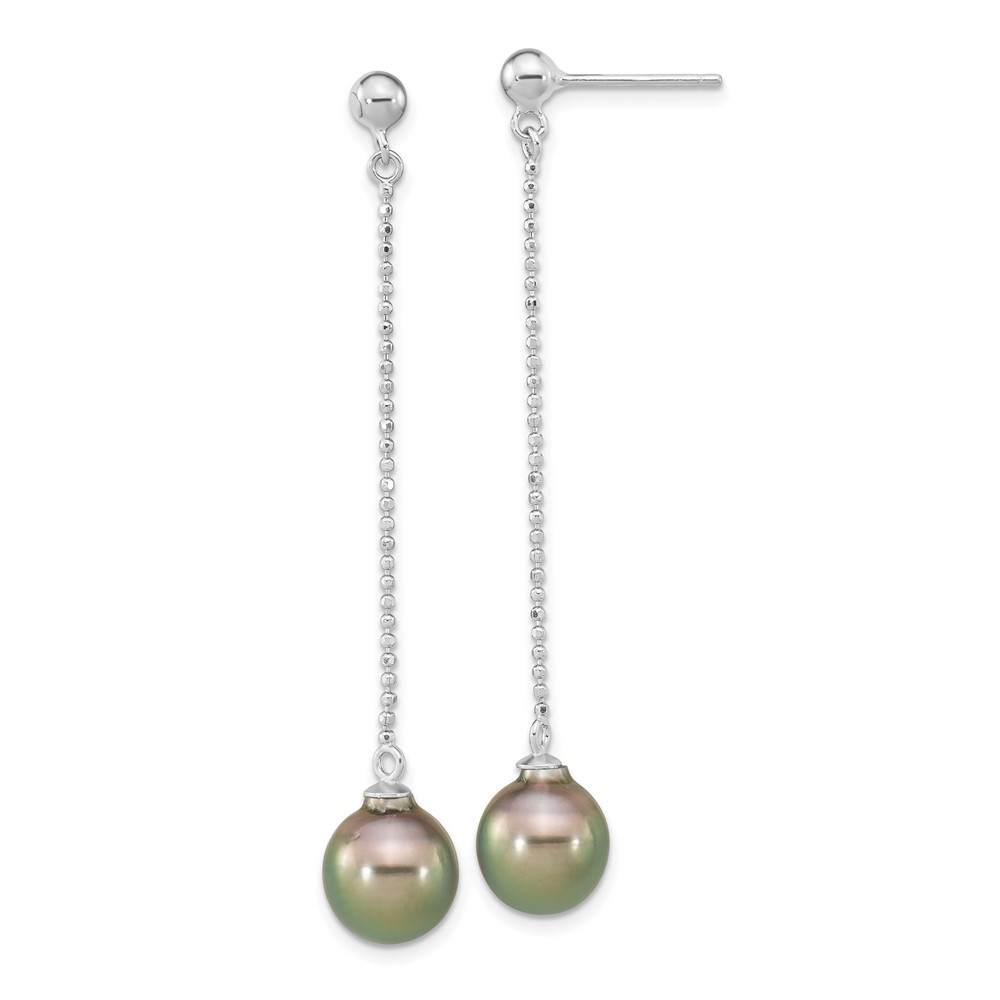 Sterling Silver 9-10mm Black Tahitian Saltwater Pearl Drop & Dangle Earrings