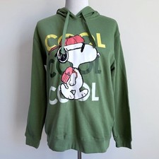 Peanuts Snoopy Joe Cool Hoodie Womens Size Large Sweatshirt Green Gift NWT New