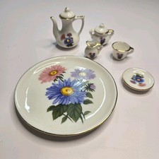Vintage Dollhouse Miniature Porcelain Tea Set Dish Tray Flower Floral
