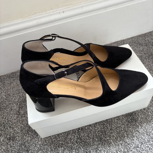 Russell & Bromley Damenschuhe schwarz Wildleder Leder Crossover-Absatz Größe UK 5