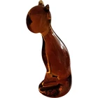 Vintage Amber Glass Cat Figurine Mid-Century Modern Murano Style Art Glass