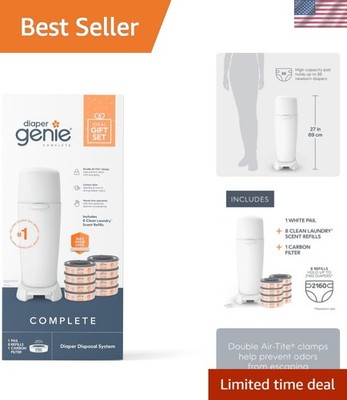 Registry Gift Set | Includes Complete Diaper Pail, 8 Refill Bags, 1 Carbon Fi...