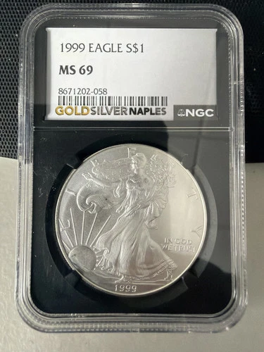 1999 $1 American Silver Eagle Dollar NGC MS69 - BLACK LABEL NGC