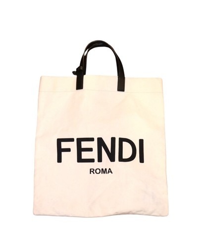 Fendi Roma Canvas Tote Black Leather