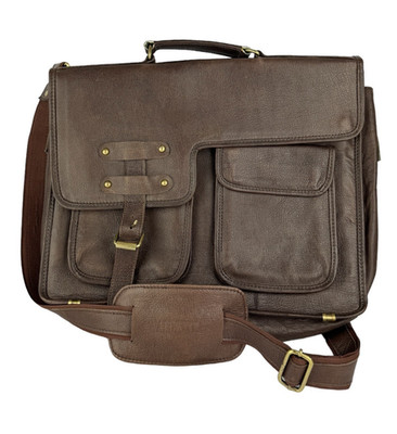 Aldesaka Handmade Brown Leather Laptop Briefcase Messenger Bag