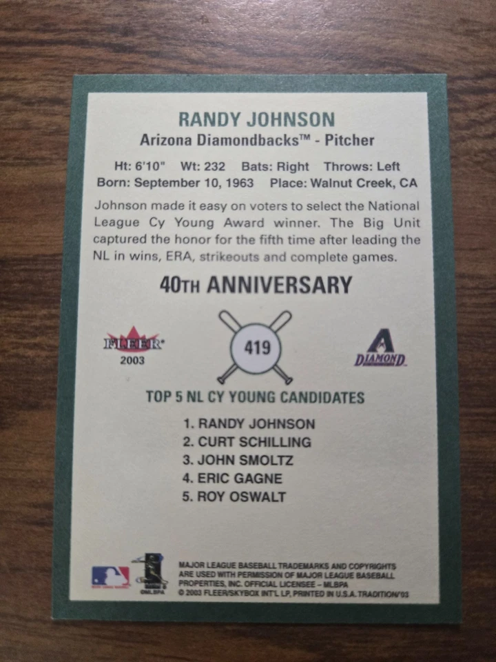 2003 Fleer Tradition - Randy Johnson #419 - Beautiful Card Great Condition! - Image 2 of 3