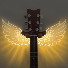 Guitar Stand Wall Mount with Luminous Angel Wings, Acrylic Wooden Guitar Hanger
