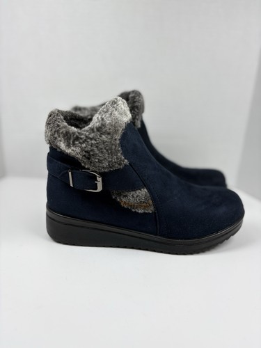 Flexus by Spring Step Black Faux Suede Fur Trim Ankle Winter Boots Women's 6 - Picture 7 of 12