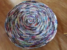 48"  multi-colored, round crocheted rag rug handmade, washable