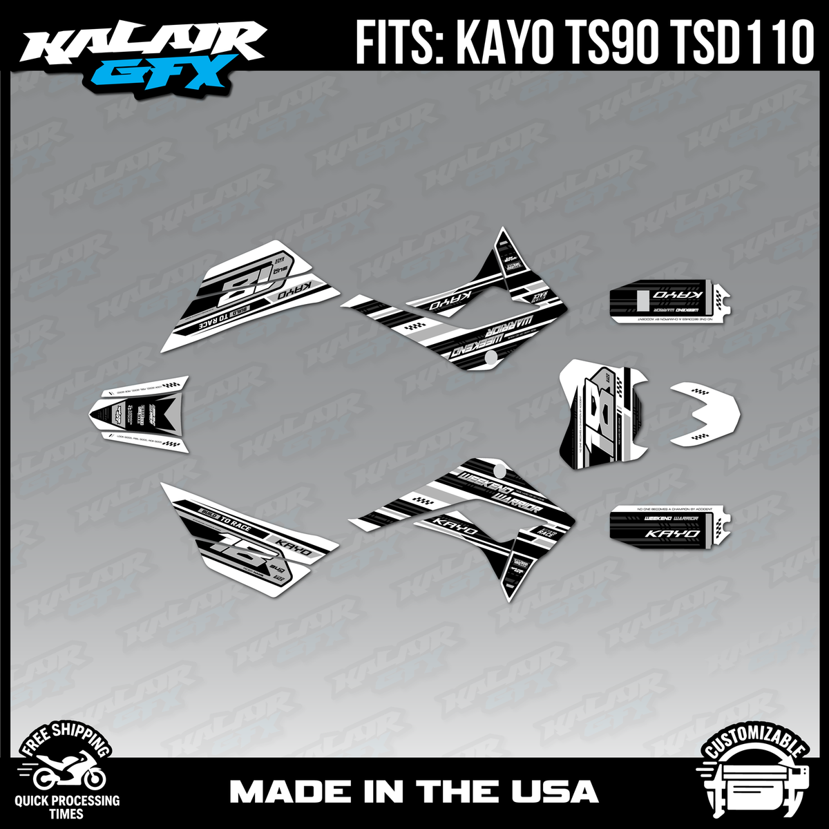 Graphics Kit for Kayo Pit bike TS90 and TSD110 All Years Warrior