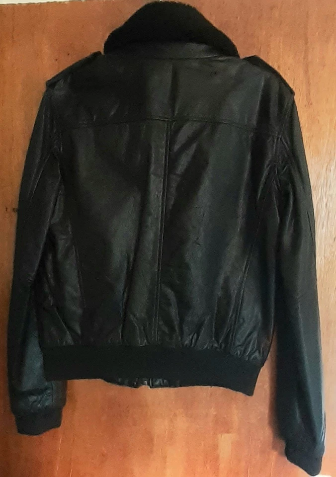 BLK DNM Lambs Leather Bomber Aviator Style Jacket L Detachable Lambswool Collar - Image 4 of 4