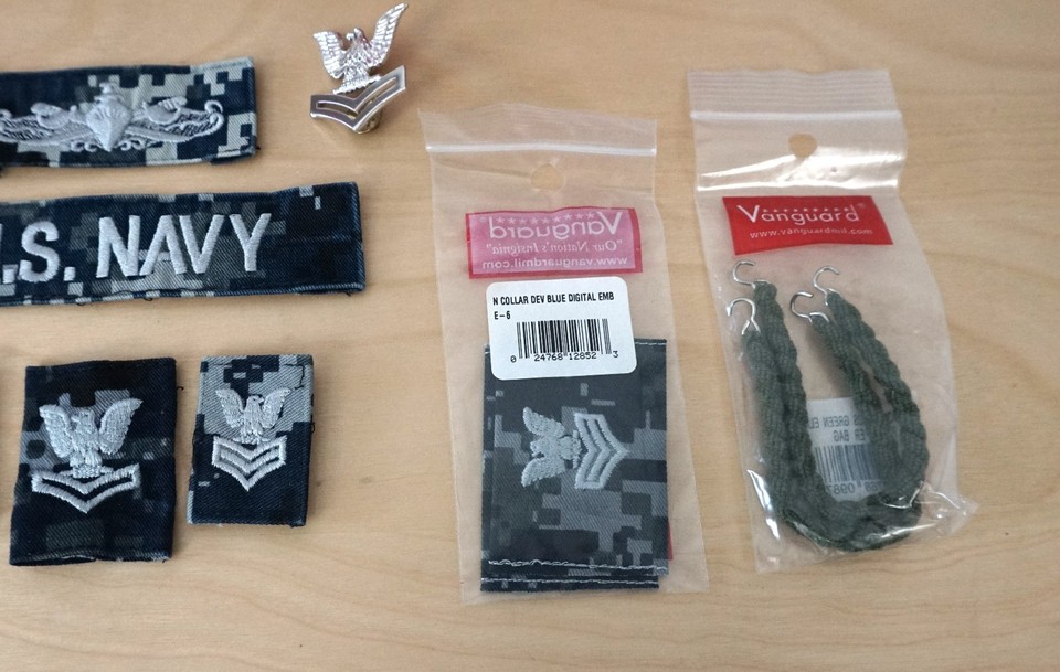 US Navy Insignia Lot Vanguard PO3 Collar Devices NWU Rank Patches Hard ...