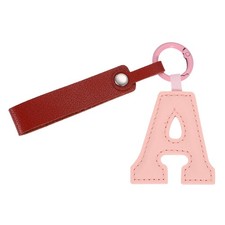 Initial Letter Keychain PU Leather Letter-A Key Chains for Women Pink