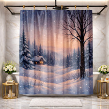 Scenic Snowy Trees Cozy Cabin Nature Winter Wonderland Shower Curtain