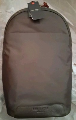 New Ted Baker Men's Xaden Nylon & Leather Trim Double Zipper Backpack NWT Brown 