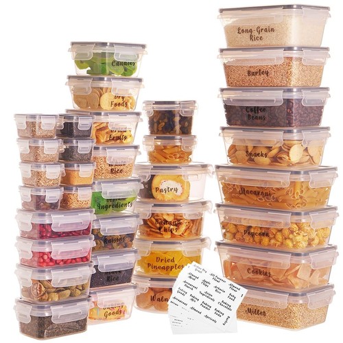 34 Pcs Reusable BPA-Free Plastic Food Storage Containers With 248 Pantry Food... - Picture 1 of 8
