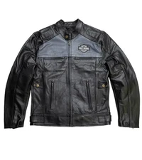 Men Harley Davidson Legendary Black Gray Votary Motorcycle Leather Biker Jacket.