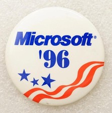 Vintage Pinback Button Microsoft 1996 PC Computer Software Promo Advertising