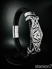 Walknut Runen Kreis Ewiger Knoten Armband Edelstahl Leder Wikinger Biker A147