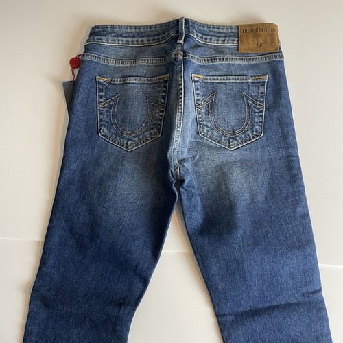 True Religion Women’s Blue Cigarette Frey Hem Denim Jeans Size W27 NWT - Picture 2 of 9
