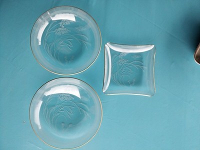 3 X grosse Filigran Glas 1950iger Mid Century Serving Dish , Kuchenteller 