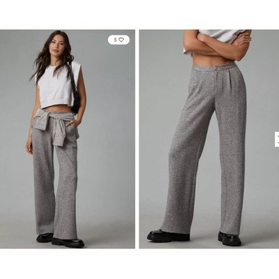 PAIGE Womens Kara Pants 4 NWT $279 Wide Leg Trouser Knit Heather Gray Pleat