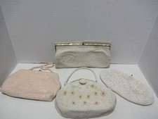 VINTAGE 1950'S-60'S 4PC LOT JAPAN HAND BEADED EVENING BAGS WRISTLETS CLUTCHES