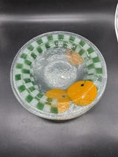 Peggy Karr Fused Glass Rimmed Bowls Orange And Checkered Pattern Set Of 4