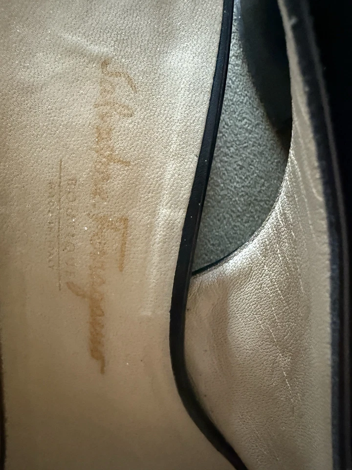 Salvatore Ferragamo Renata Cuero Slingback Bomba Punta Abierta Tacón Bajo Bloque 8.5B Foto 3 de 4